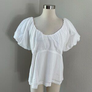 Old Navy Womens XL White Short Puff Sleeve Textured Blouse Shirt Top